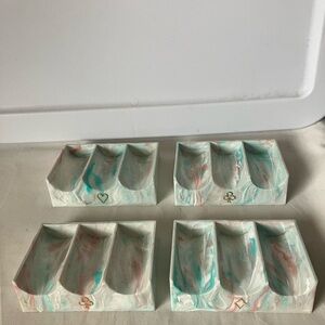 Catalin Vintage Plastic MCM Lot Two Sets 8 Poker Chip Rackers Card Suits Marble